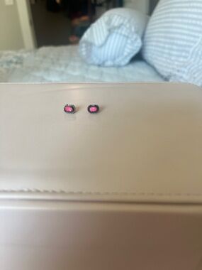 Pink Stone Stud Earrings in Black Setting